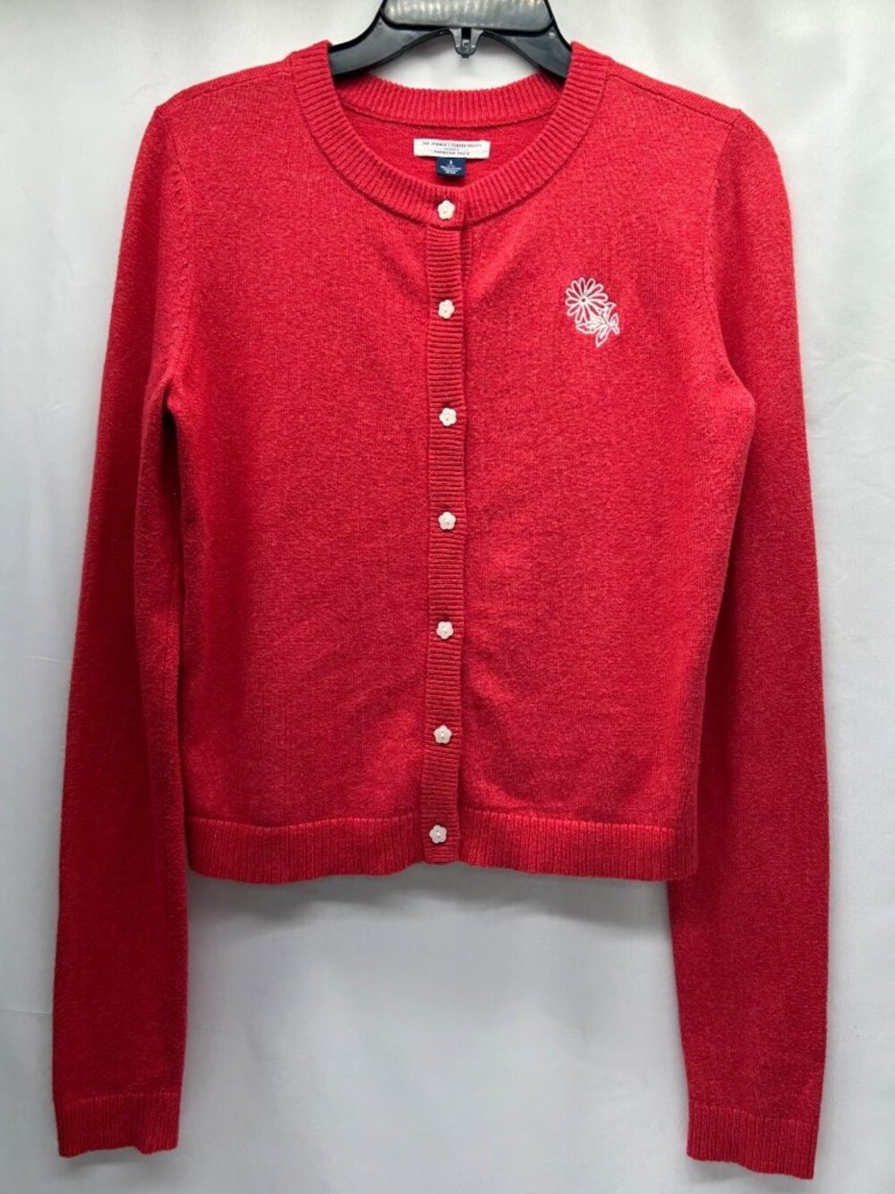 The Summer I Turned Pretty American Eagle Red Cardigan With Floral Buttons & Emb